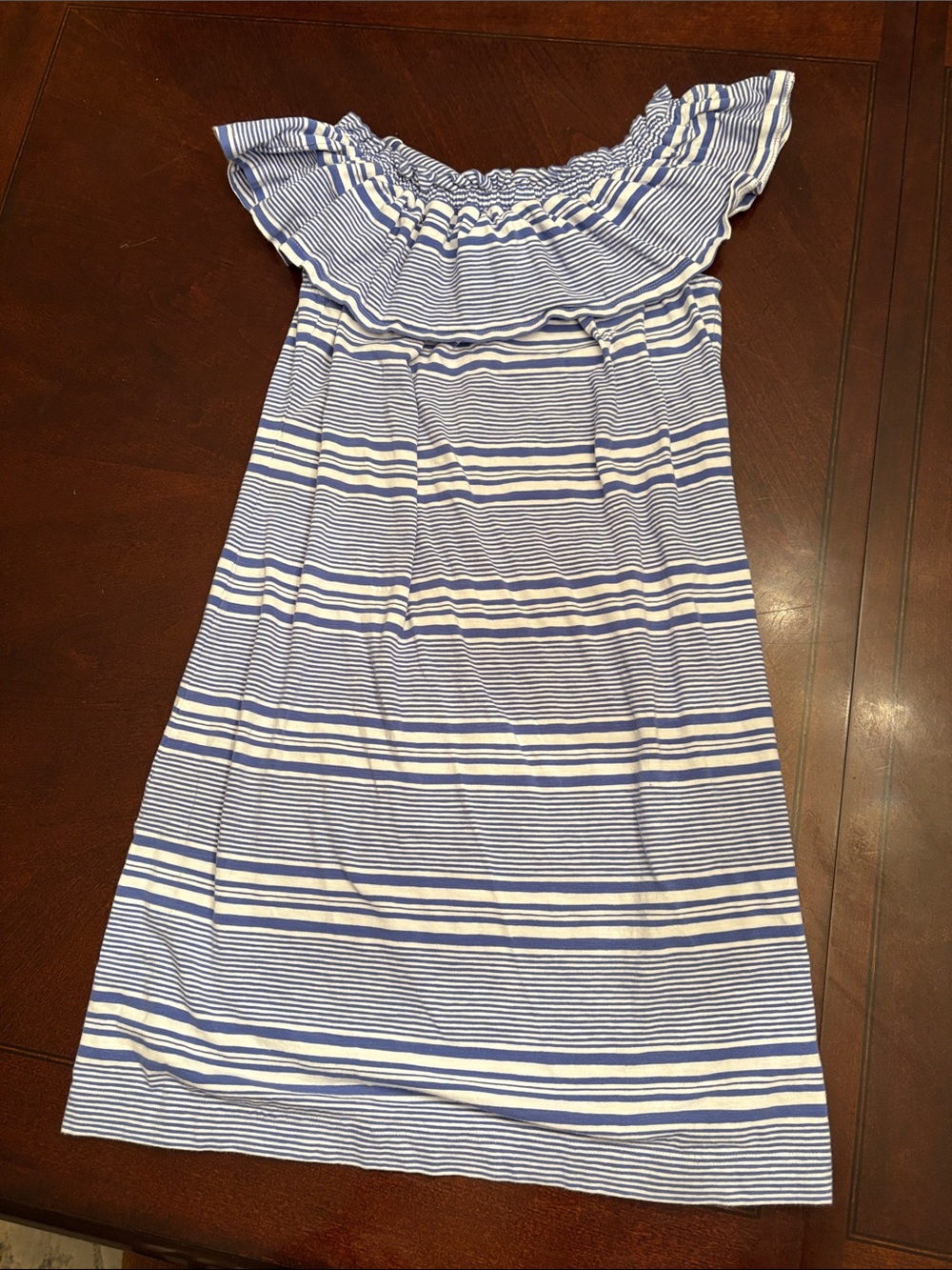 Vineyard Vines Blue and White Striped Off-Shoulder Mini Dress
